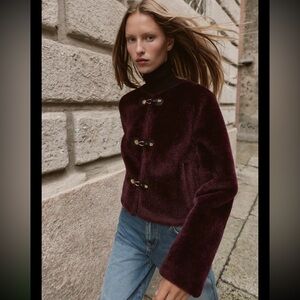 ZARA FAUX FUR JACKET WITH FIREMAN CLASP -Dark Maroon